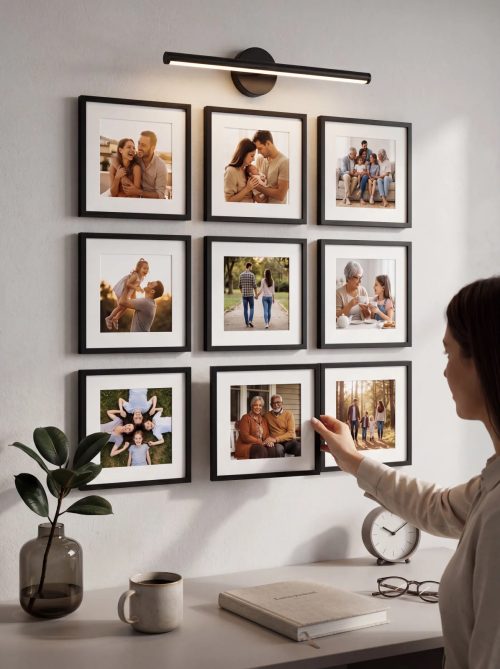 Kolay Sök-Tak 9'lu Fotoğraf Çerçevesi – Şık Aplik Işık Hediyeli